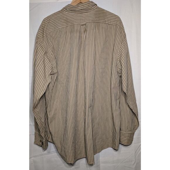 Izod Jeans Mens Striped Button Down Shirt Size XXL Cotton Textured Tan Brown NWT - Picture 7 of 10